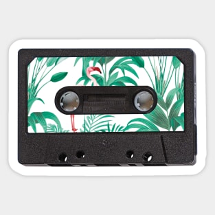 Cassette Tape Vintage Tropical Leaves Flamingo Sticker